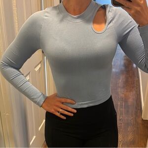 Women's Light Blue Cutout Crop Top Small Medium Long Sleeve